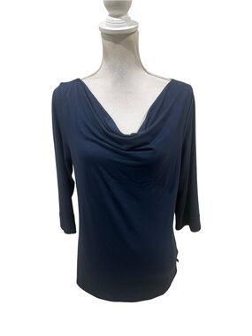 Toad&Co Navy Draped Cowl Neck 3/4 Sleeve Top size medium